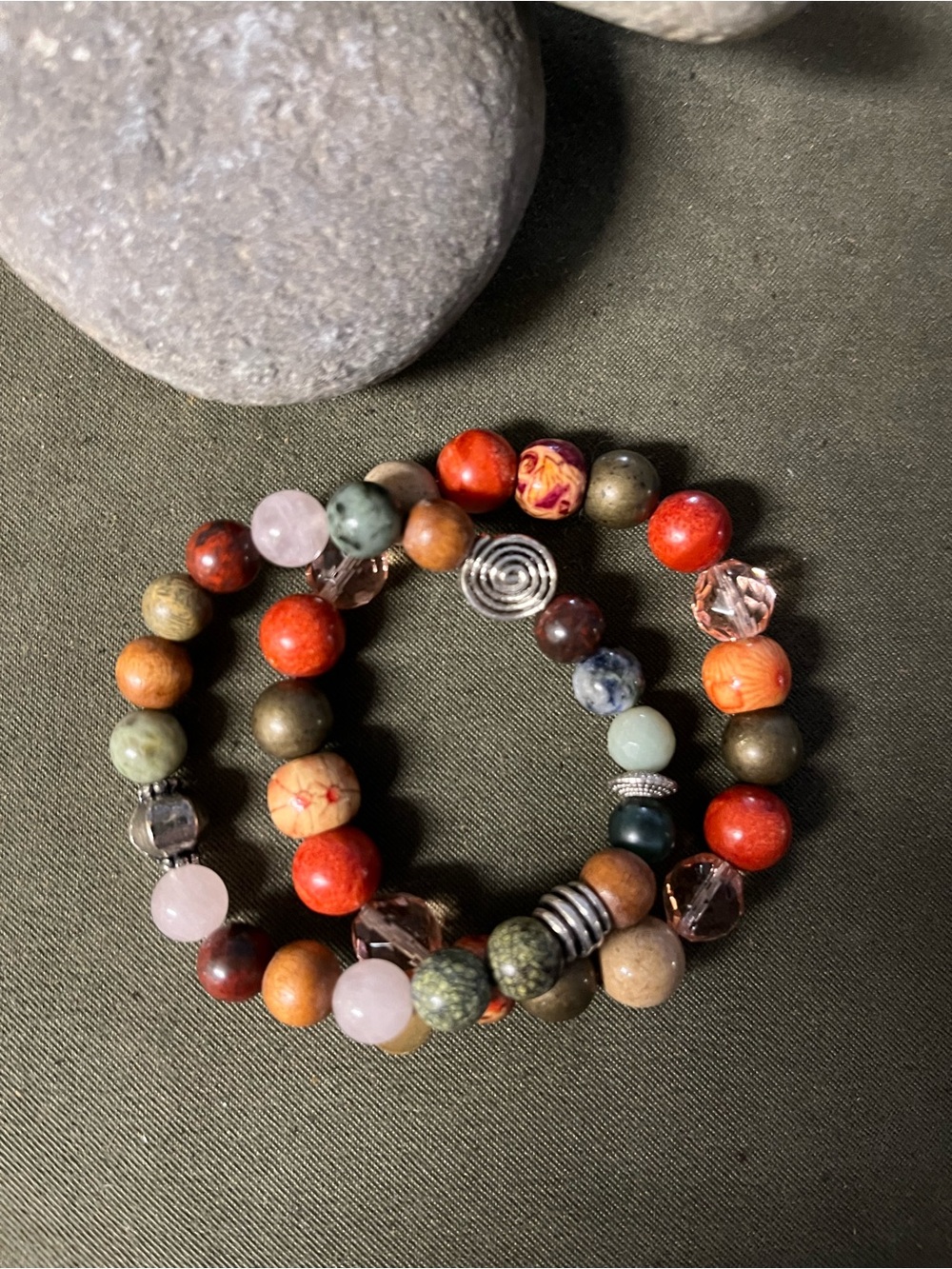Multicolor Natural Stone Beaded Stretch Bracelet Set - No Brand